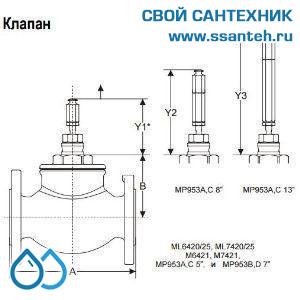 10155 Honeywell, V5025A1035 Клапан двухходовой (проходной) фланцевый, PN25, DN15, Kvs 1, 20мм, 2…200 °C