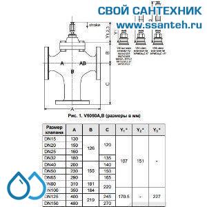10255 Honeywell, V5050A1140 Клапан трехходовой линейный смесительный фланцевый, PN25, DN20, Kvs 6.3, 20мм, 2…220 °C