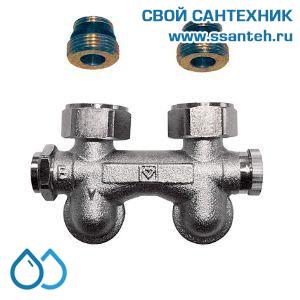 14839 HERZ 1306612 Узел Н-образный для нижнего подключения угловой, 1/2"-3/4"(ЕК), 90°C, 10 бар, с регулируемым байпасом, слив слева