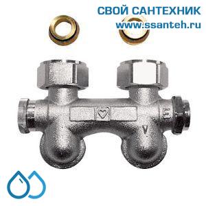 14840 HERZ 1306621 Узел Н-образный для нижнего подключения угловой, 3/4"(конус)-3/4"(ЕК), 90°C, 10 бар, с регулируемым байпасом, слив справа