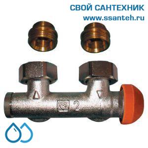 14859 HERZ 1369491 Узел нижнего подключения панельного радиатора угловой, 1/2"-3/4"(ЕК), 120°C, 10 бар, с гидравлической настройкой, термостат справа