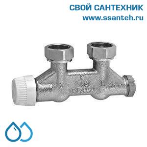 18065 Honeywell, V2464EX020 Н-блок термостатический угловой для нижнего подключения радиатора, 3/4"х3/4", Kvs 1,7, конус, дренаж, настройка