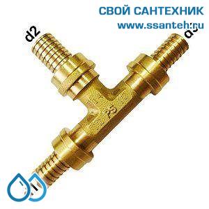 18138 Herz, P551804 Тройник  латунный под надвижную гильзу, 18x2,5-12x2,0-14х2,0