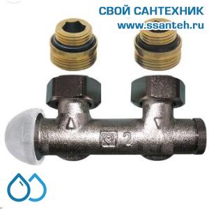 20040 HERZ 1379981 Узел нижнего подключения панельного радиатора угловой, 1/2"-3/4"(ЕК), 120°C, 10 бар, с гидравлической настройкой, термостат слева, H