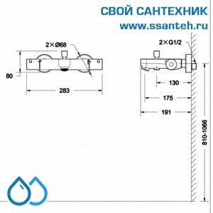 03370 BRAVAT F63984C-01B(ST 0150-T) Stream Смеситель термостатический для душа короткий излив, хром